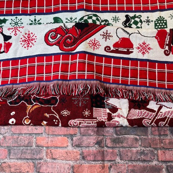 Vintage 80s 90s Christmas Blanket Fringe Edges Bears Penguins Holiday 56x44 - Picture 4 of 5